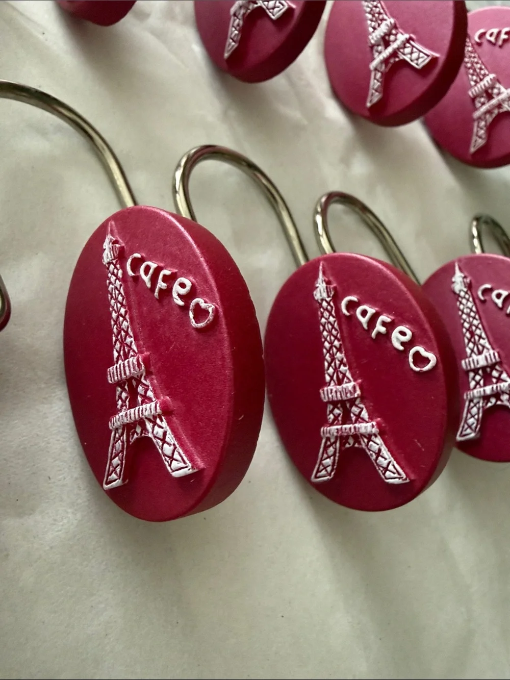 Eiffel Tower Cafe Shower Curtain Hooks Set 12